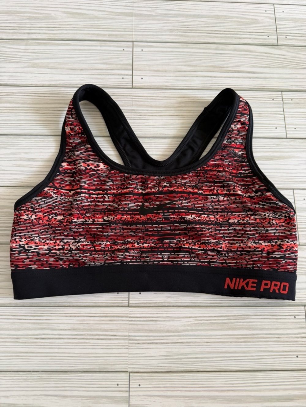 Nike | Dri-Fit Pro Red Coral Black Patterned Sports Bra - Size Small - Picture 2 of 5